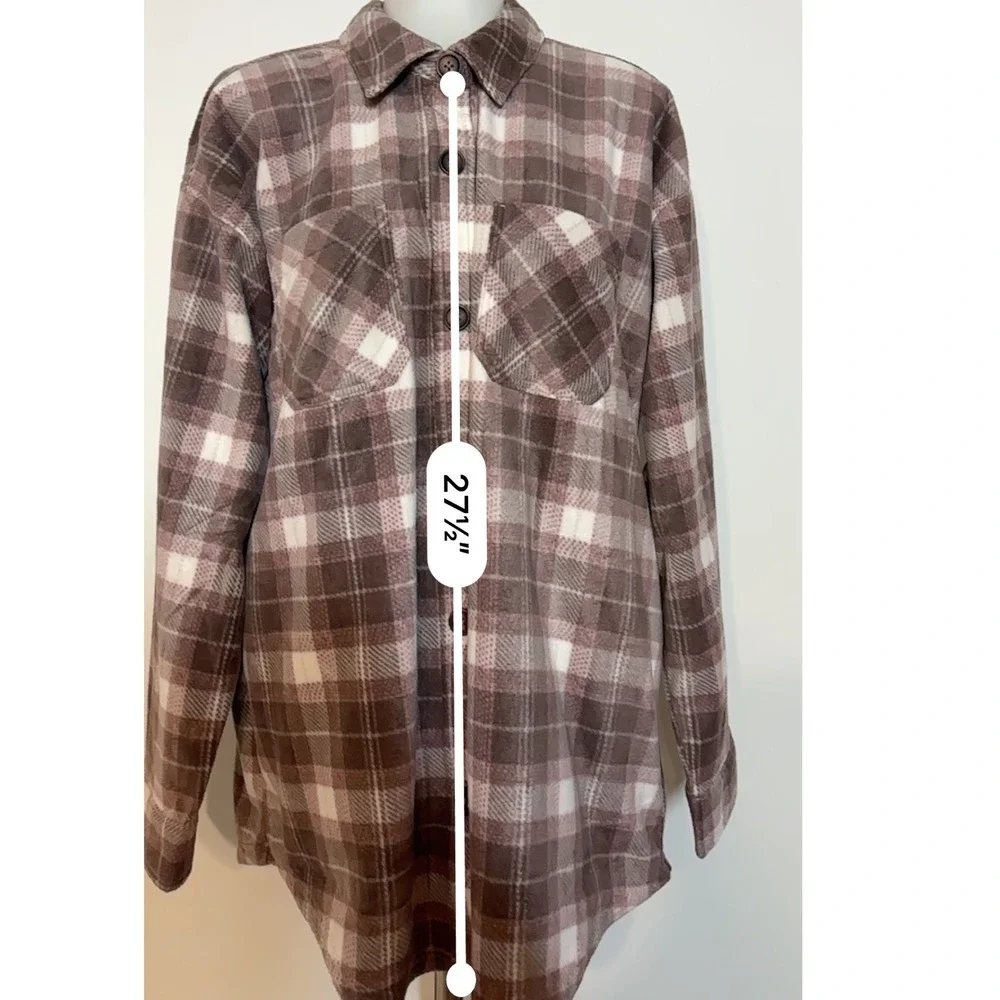 Maurices Plaid Flannel Shirt Jacket Womens Brown White Long Sleeve Button Up Lg‎